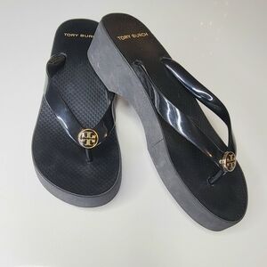 Tory Burch Black Sandals with Gold Medallion